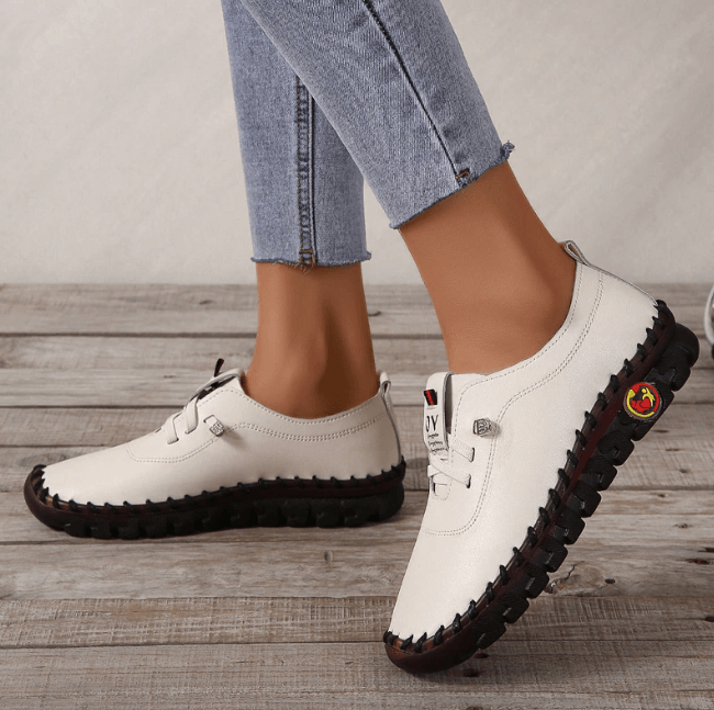 Damen Leder Halbschuhe mit Rutschfester Sohle und Schnürung-Luzern Mode