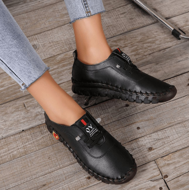 Damen Leder Halbschuhe mit Rutschfester Sohle und Schnürung-Luzern Mode