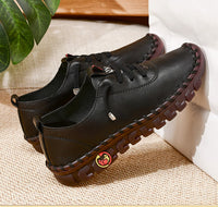 Damen Leder Halbschuhe mit Rutschfester Sohle und Schnürung-Luzern Mode