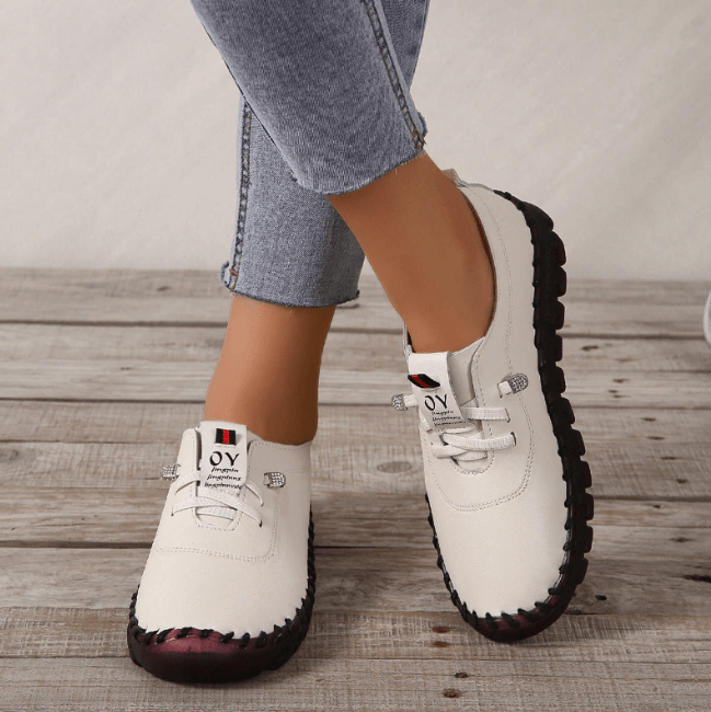 Damen Leder Halbschuhe mit Rutschfester Sohle und Schnürung-Luzern Mode