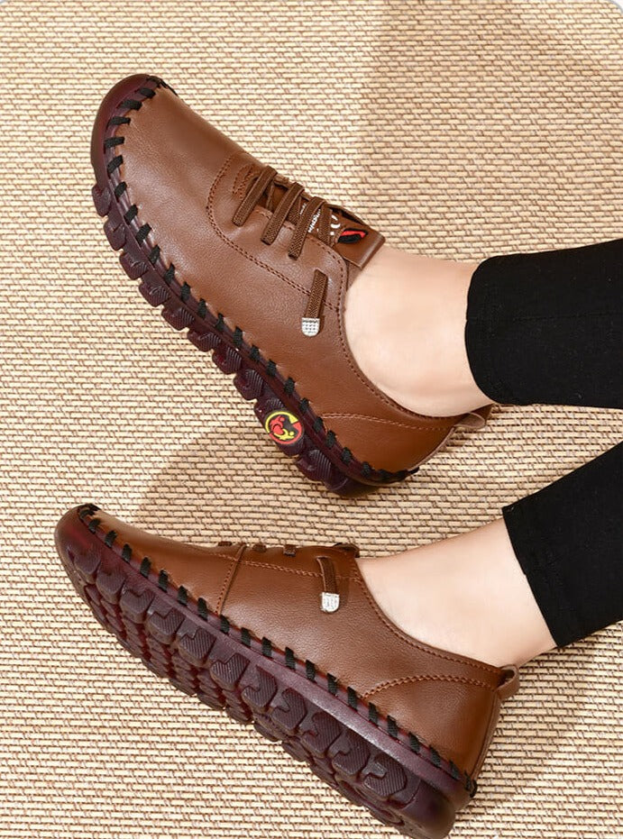 Damen Leder Halbschuhe mit Rutschfester Sohle und Schnürung-Luzern Mode