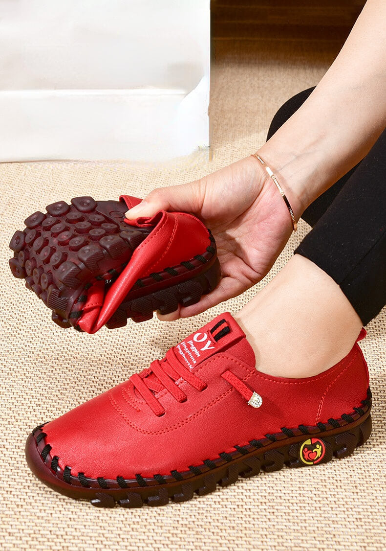 Damen Leder Halbschuhe mit Rutschfester Sohle und Schnürung-Luzern Mode
