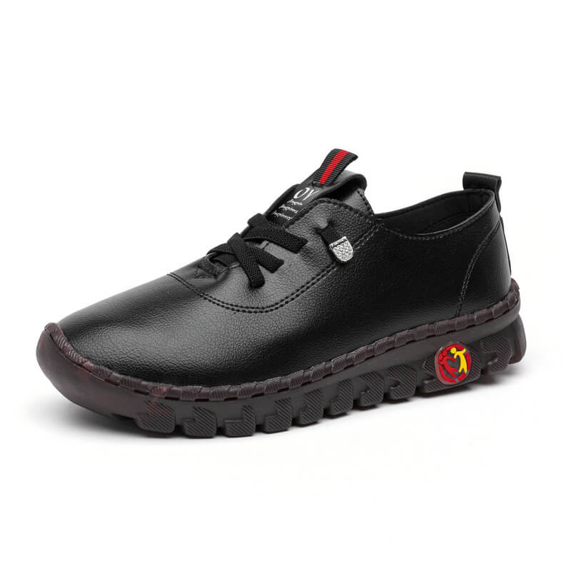 Damen Leder Halbschuhe mit Rutschfester Sohle und Schnürung-Schwarz-35-Luzern Mode