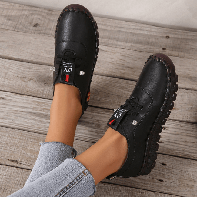 Damen Leder Halbschuhe mit Rutschfester Sohle und Schnürung-Luzern Mode