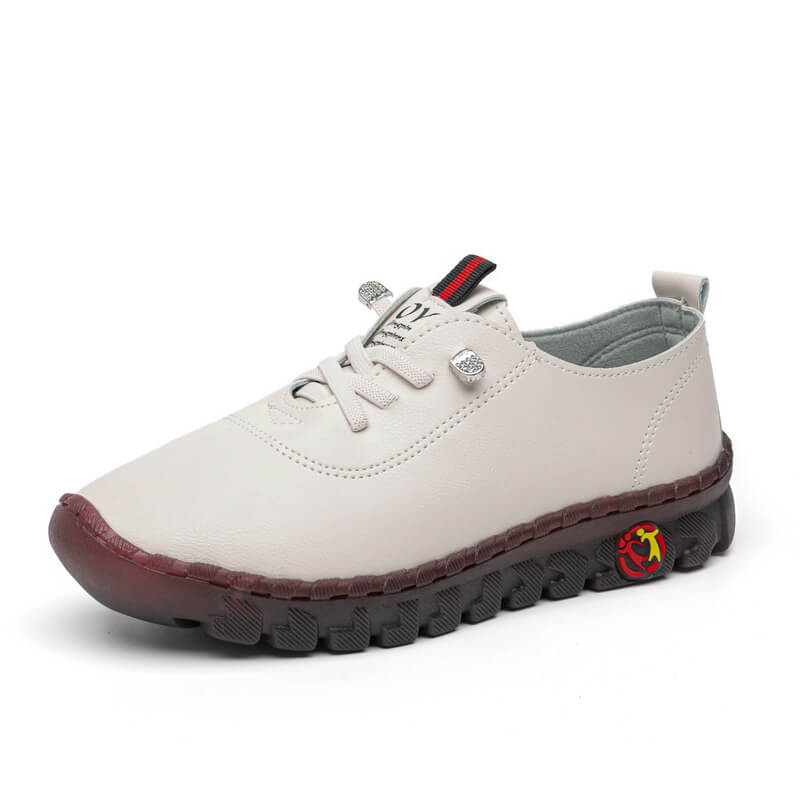 Damen Leder Halbschuhe mit Rutschfester Sohle und Schnürung-Weiß-35-Luzern Mode