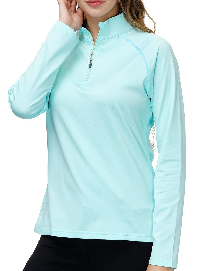 Damen Langarm Sportshirt mit Reißverschluss für Outdoor-Aktivitäten-Blau-S-Luzern Mode