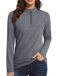 Damen Langarm Sportshirt mit Reißverschluss für Outdoor-Aktivitäten-Dunkelgrau-S-Luzern Mode