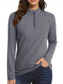 Damen Langarm Sportshirt mit Reißverschluss für Outdoor-Aktivitäten-Dunkelgrau-S-Luzern Mode