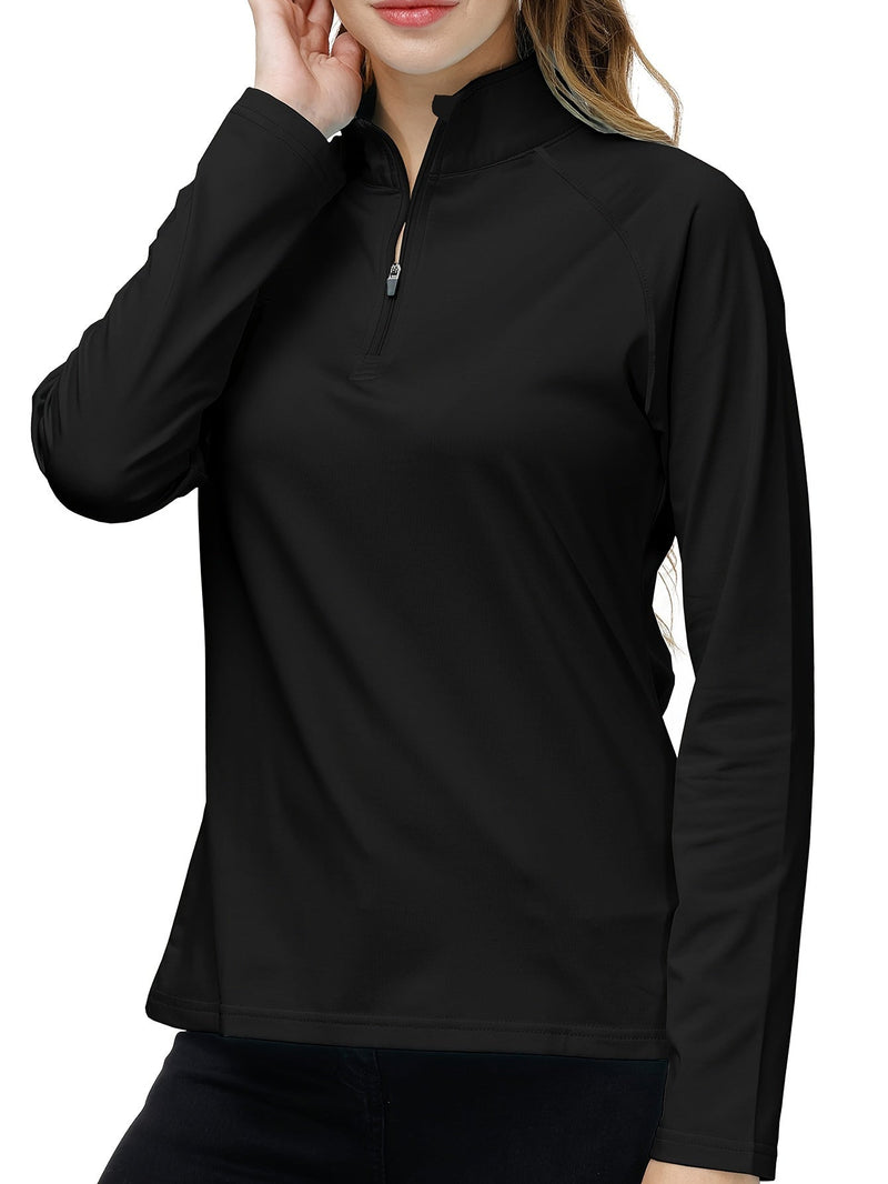 Damen Langarm Sportshirt mit Reißverschluss für Outdoor-Aktivitäten-Schwarz-S-Luzern Mode