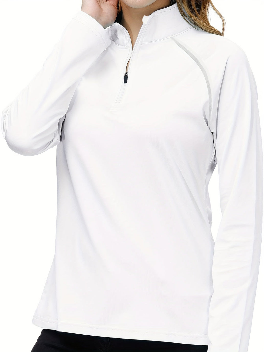 Damen Langarm Sportshirt mit Reißverschluss für Outdoor-Aktivitäten-Weiß-S-Luzern Mode