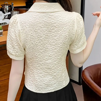 Damen Bluse Kurzarm mit Spitzenmuster und V-Ausschnitt-Luzern Mode