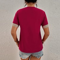 Damen Sommer V-Ausschnitt Spitzenbluse mit Kurzarm-Luzern Mode