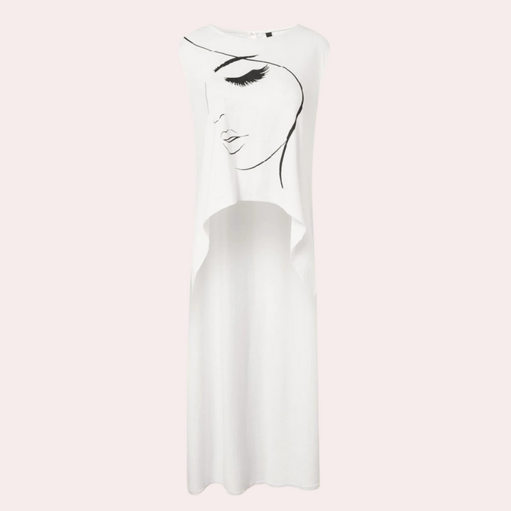 Damen Top mit Gesicht Grafik - Elegantes ärmelloses Design-Luzern Mode