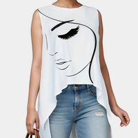 Damen Top mit Gesicht Grafik - Elegantes ärmelloses Design-Luzern Mode