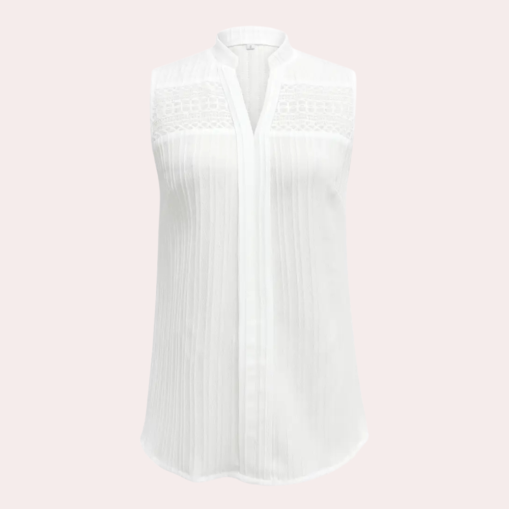 Damen ärmellose Bluse mit Spitze und V-Ausschnitt-Luzern Mode