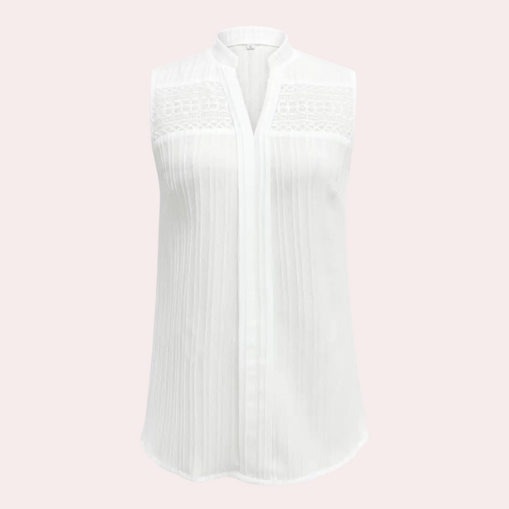 Damen ärmellose Bluse mit Spitze und V-Ausschnitt-Luzern Mode
