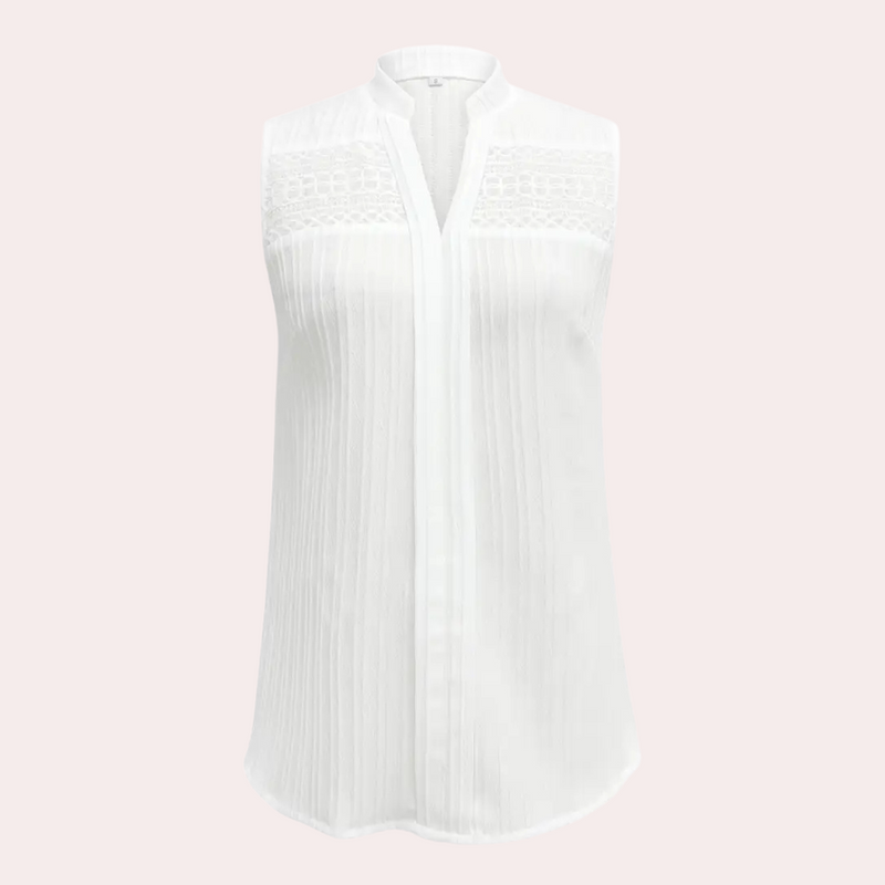 Damen ärmellose Bluse mit Spitze und V-Ausschnitt-Luzern Mode