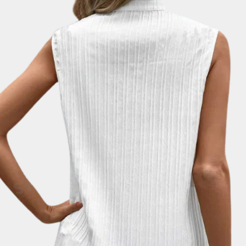 Damen ärmellose Bluse mit Spitze und V-Ausschnitt-Luzern Mode