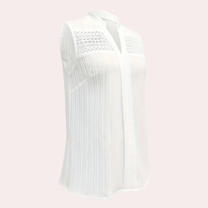 Damen ärmellose Bluse mit Spitze und V-Ausschnitt-Luzern Mode