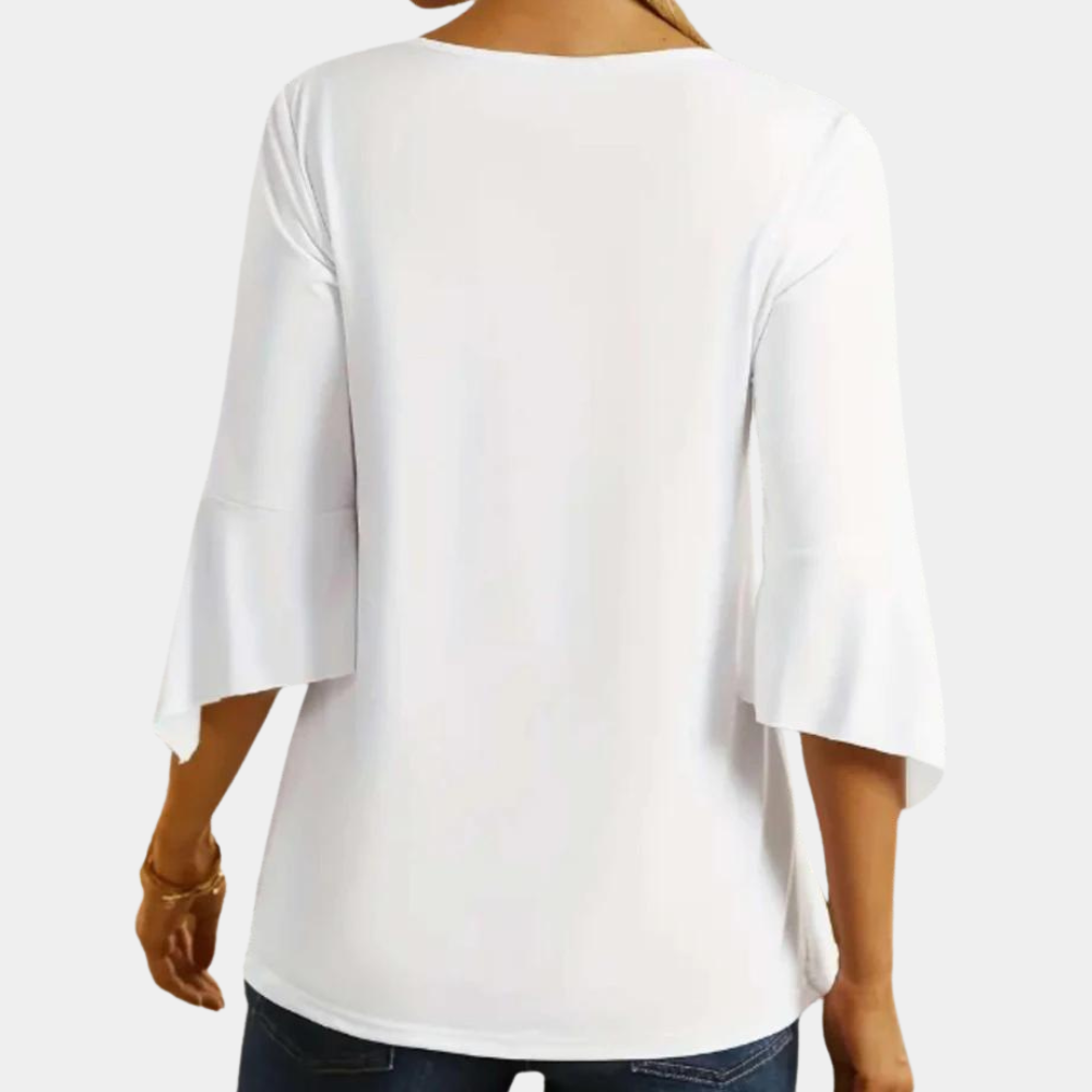 Damen Bluse mit V-Ausschnitt und Knopfleiste - Elegant-Luzern Mode