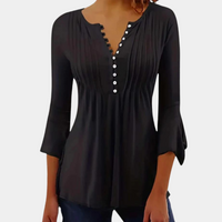 Damen Bluse mit V-Ausschnitt und Knopfleiste - Elegant-Schwarz-XS-Luzern Mode