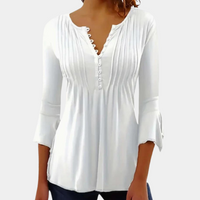 Damen Bluse mit V-Ausschnitt und Knopfleiste - Elegant-Weiß-XS-Luzern Mode