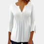 Damen Bluse mit V-Ausschnitt und Knopfleiste - Elegant-Weiß-XS-Luzern Mode
