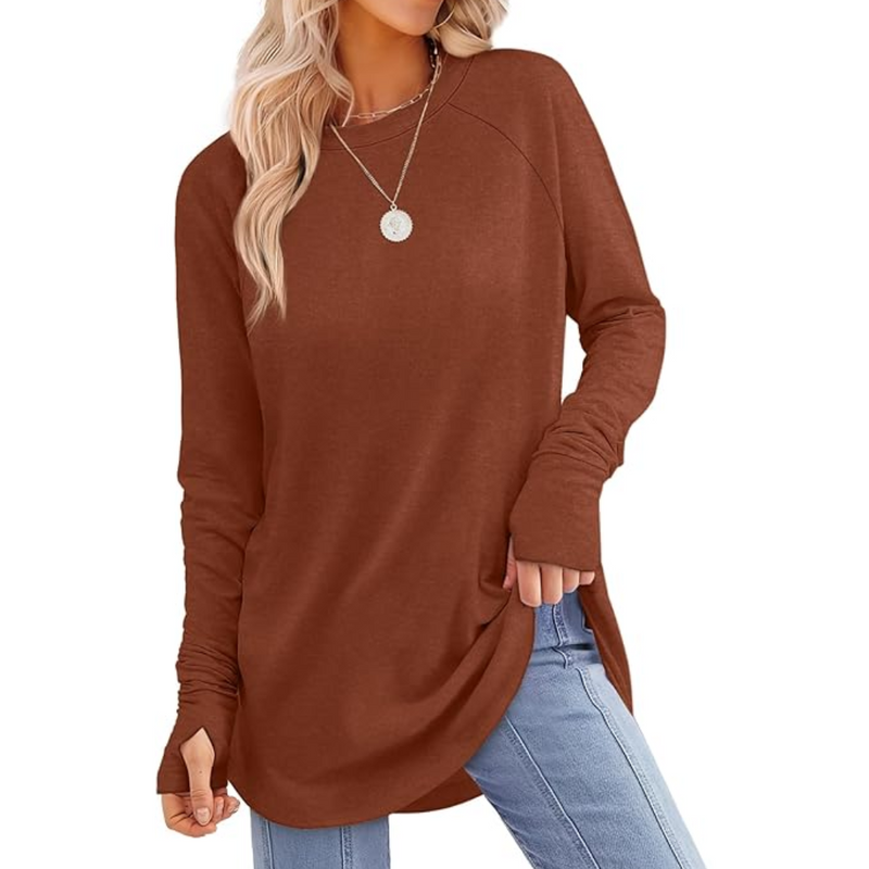 Damen Langarmshirt aus Baumwolle für Freizeit und Büro-Braun-S-Luzern Mode