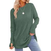 Damen Langarmshirt aus Baumwolle für Freizeit und Büro-Grün-S-Luzern Mode