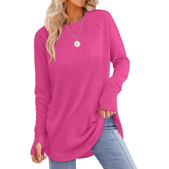 Damen Langarmshirt aus Baumwolle für Freizeit und Büro-Rosa-S-Luzern Mode