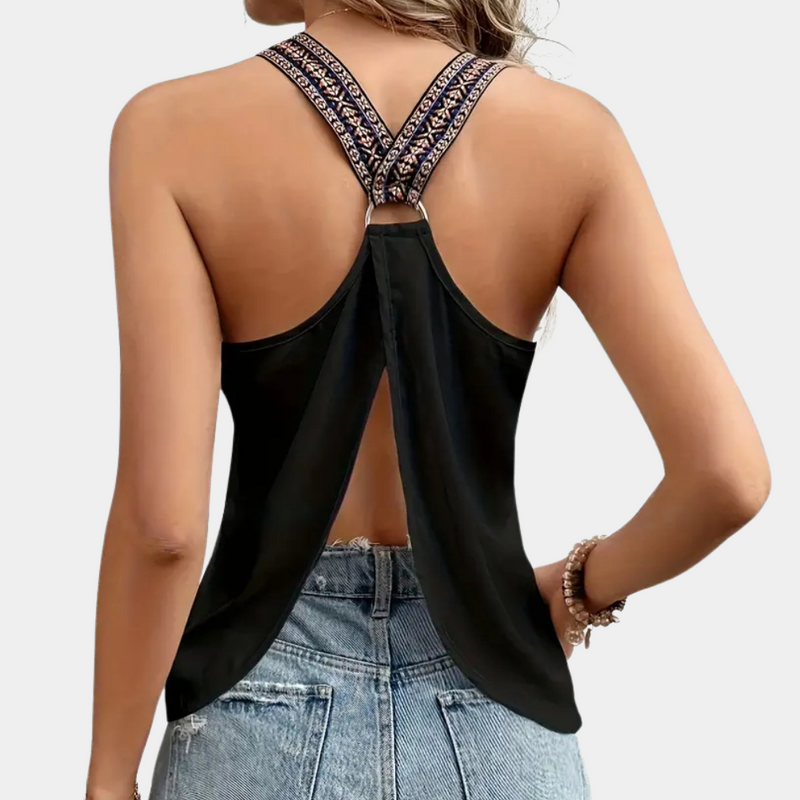 Damen Sport Tanktop mit Ethno-Trägern und Rückenfrei Design-Luzern Mode