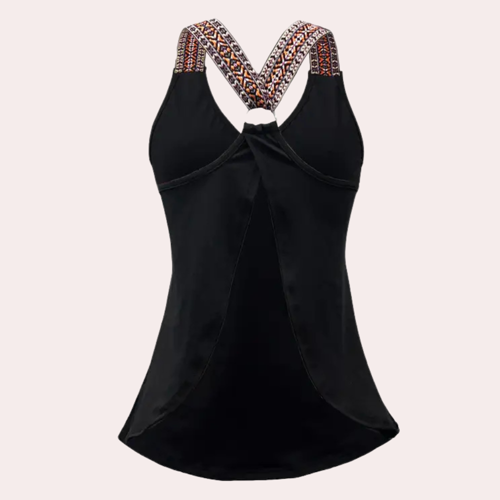 Damen Sport Tanktop mit Ethno-Trägern und Rückenfrei Design-Luzern Mode