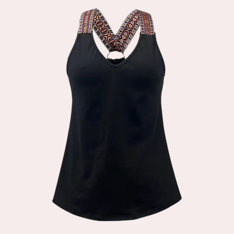 Damen Sport Tanktop mit Ethno-Trägern und Rückenfrei Design-Luzern Mode