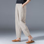Sommerhose Damen | Leinen Baumwolle | Atmungsaktiv | Elastisch | Freizeit Look-Beige-M-Luzern Mode