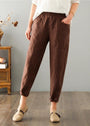 Sommerhose Damen | Leinen Baumwolle | Atmungsaktiv | Elastisch | Freizeit Look-Braun-M-Luzern Mode
