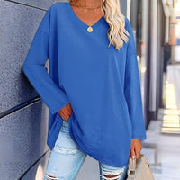 Damen Oversize Pullover V-Ausschnitt für Freizeit und Büro-Blau-S-Luzern Mode