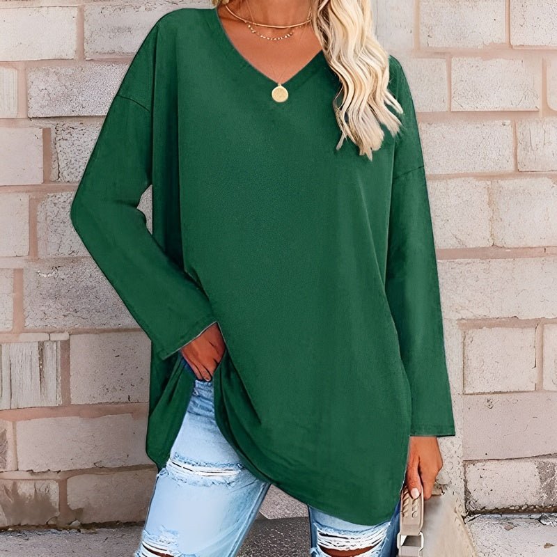 Damen Oversize Pullover V-Ausschnitt für Freizeit und Büro-Grün-S-Luzern Mode