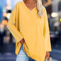 Damen Oversize Pullover V-Ausschnitt für Freizeit und Büro-Hellgelb-S-Luzern Mode