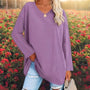 Damen Oversize Pullover V-Ausschnitt für Freizeit und Büro-Lila-S-Luzern Mode