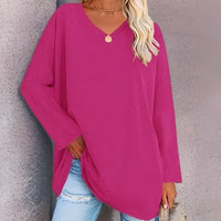 Damen Oversize Pullover V-Ausschnitt für Freizeit und Büro-Rosa-S-Luzern Mode