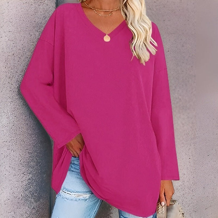 Damen Oversize Pullover V-Ausschnitt für Freizeit und Büro-Rosa-S-Luzern Mode