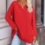 Damen Oversize Pullover V-Ausschnitt für Freizeit und Büro-Rot-S-Luzern Mode