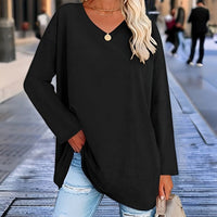 Damen Oversize Pullover V-Ausschnitt für Freizeit und Büro-Schwarz-S-Luzern Mode