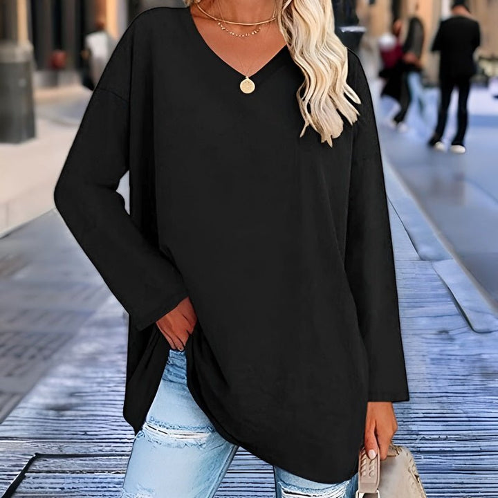 Damen Oversize Pullover V-Ausschnitt für Freizeit und Büro-Schwarz-S-Luzern Mode