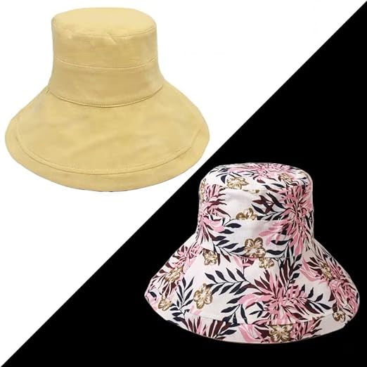 Sonnenhut Damen Sommer | UV-Schutz | Wendbar | Atmungsaktiv | Krempe breit-Gelb-Luzern Mode