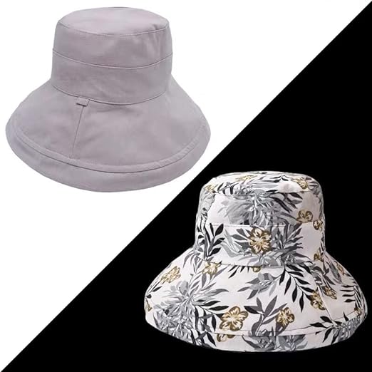 Sonnenhut Damen Sommer | UV-Schutz | Wendbar | Atmungsaktiv | Krempe breit-Grau-Luzern Mode