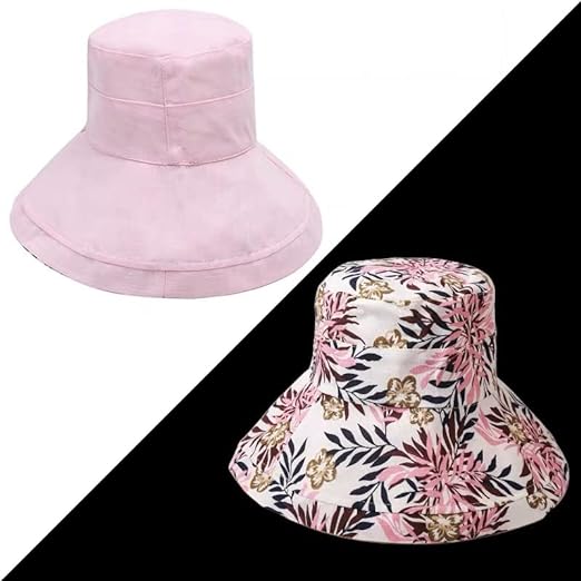 Sonnenhut Damen Sommer | UV-Schutz | Wendbar | Atmungsaktiv | Krempe breit-Rosa-Luzern Mode