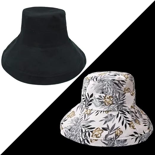 Sonnenhut Damen Sommer | UV-Schutz | Wendbar | Atmungsaktiv | Krempe breit-Schwarz-Luzern Mode