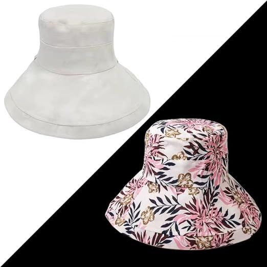 Sonnenhut Damen Sommer | UV-Schutz | Wendbar | Atmungsaktiv | Krempe breit-Weiß-Luzern Mode