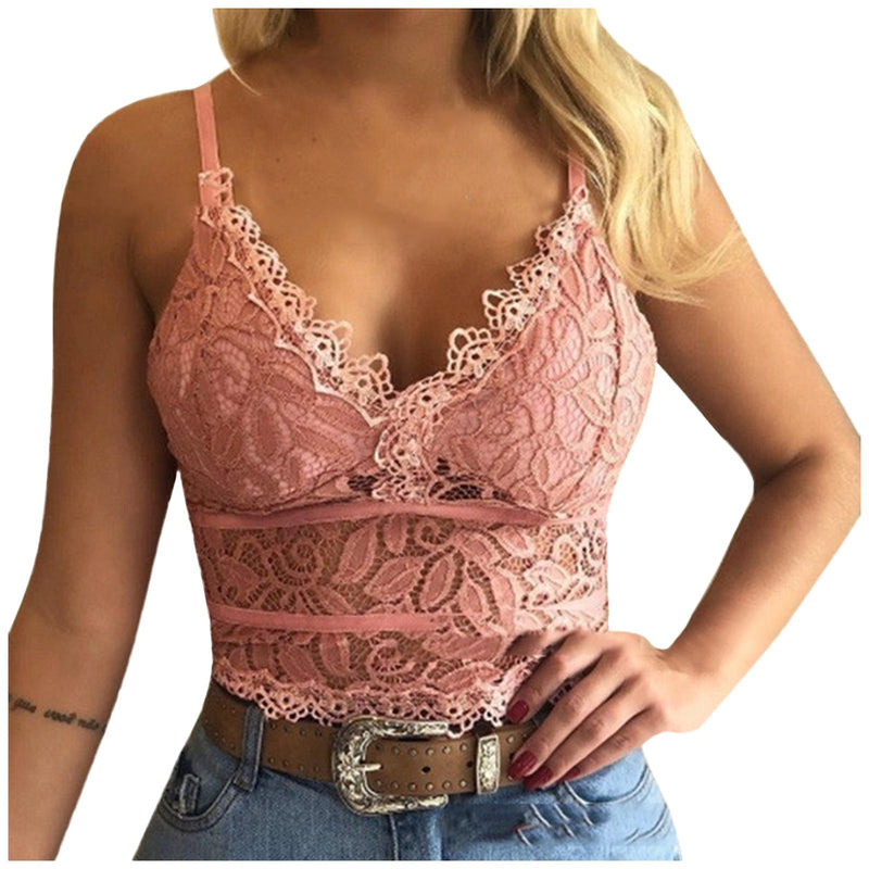 Spitzentop Damen | Spaghettiträger | Sexy | Transparent | Abend | Layer Look-Rosa-S-Luzern Mode
